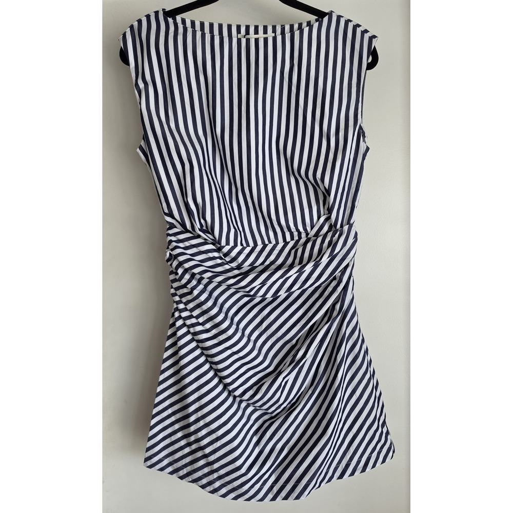 Commense Navy and White Striped Strapless Dress